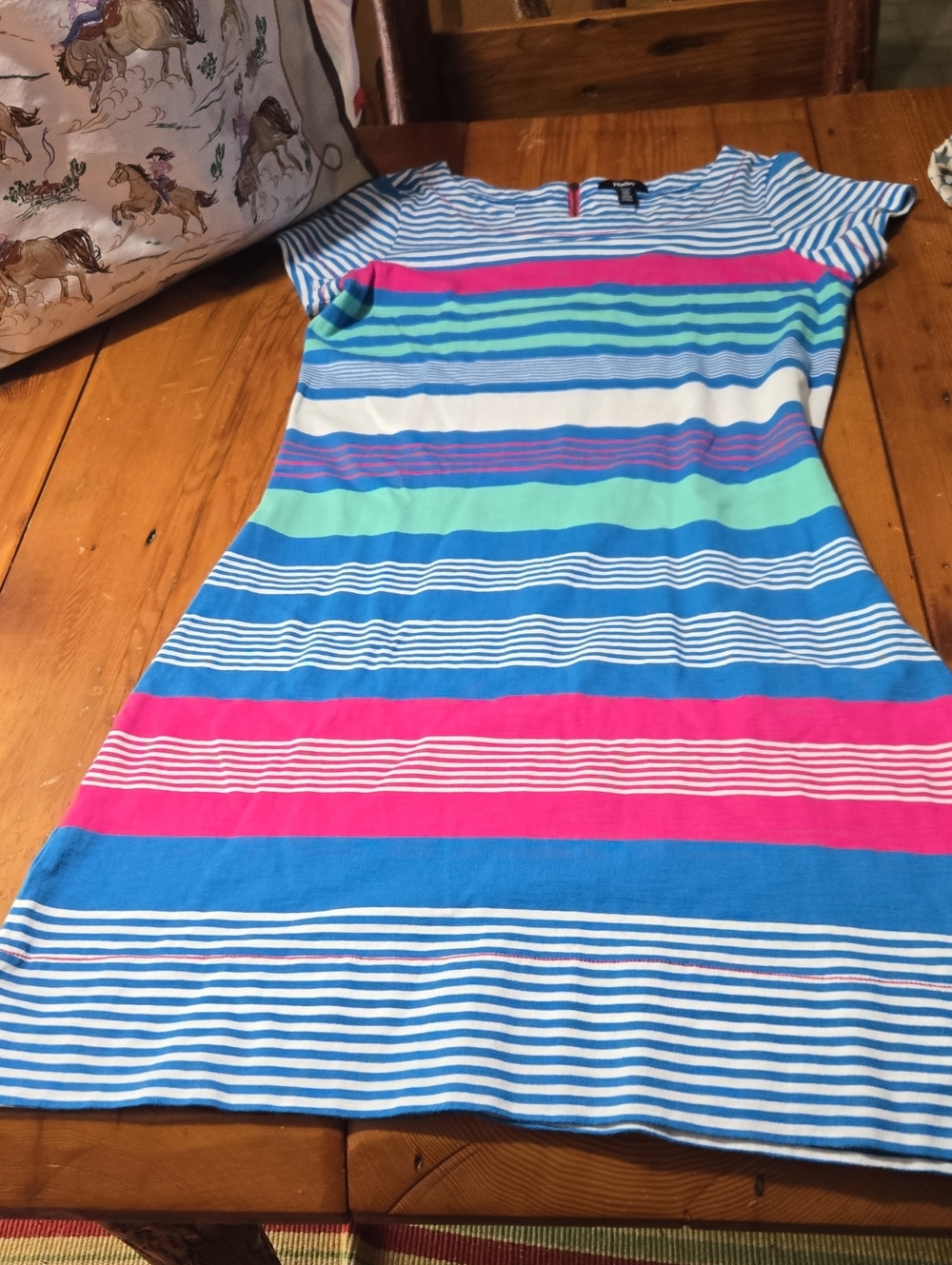 Hatley Blue and White Striped Tee Dress with Pink Accent Sz S